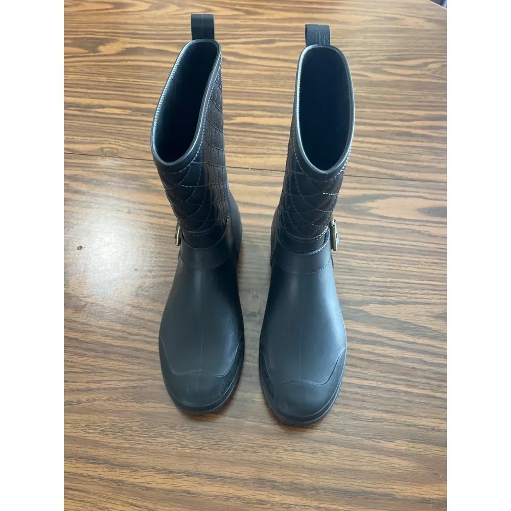 Portland Beltie black pull on rain boots size 5